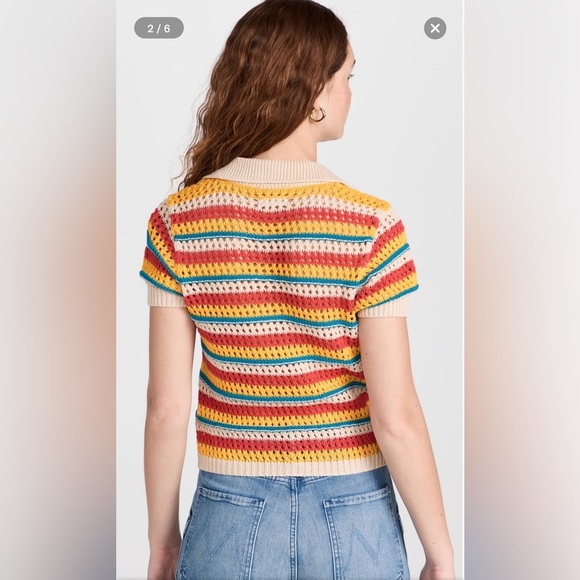 Mother Womens Multicolor Striped The Playing Field Crochet Top Medium - Picture 2 of 10